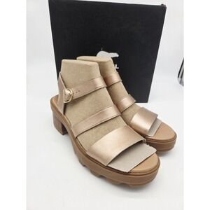 SOREL Women's JOANIE Rose Gold Strap Wedge Platform Green Sandals! Size 12 NEW
